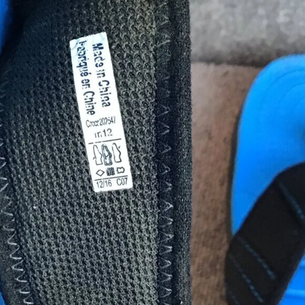 Crocs Swiftwater Blue Black Leather Comfort Sandals Flip Flops Sz 12 EUC‎